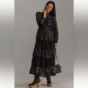 NWT Farm Rio Long-Sleeve Mock-Neck A-Line Maxi Dress